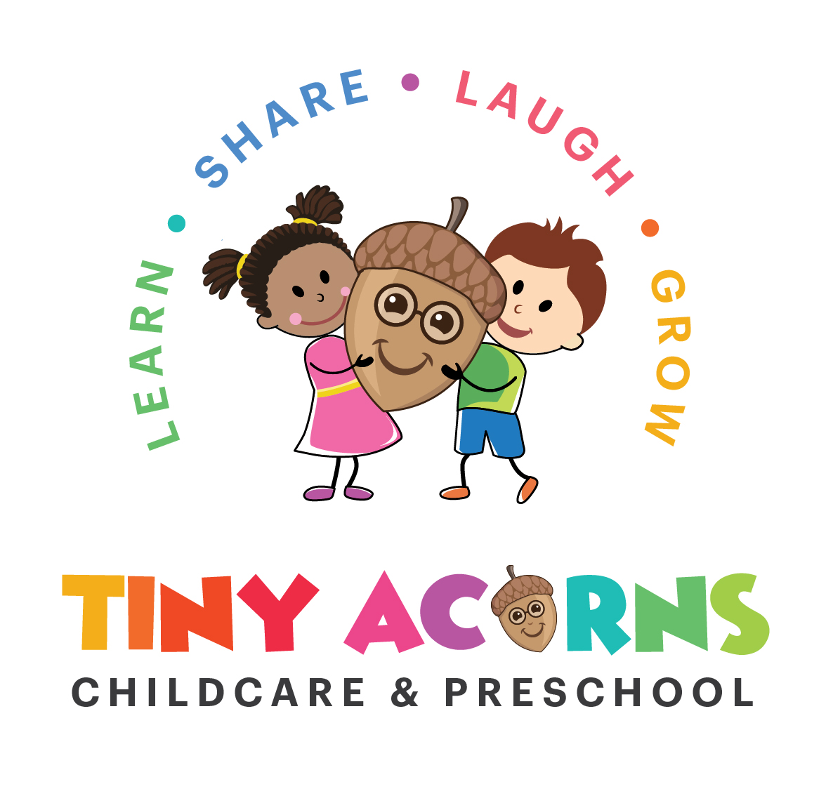 Tiny Acorns Childcare and Preschool logo featuring colorful design